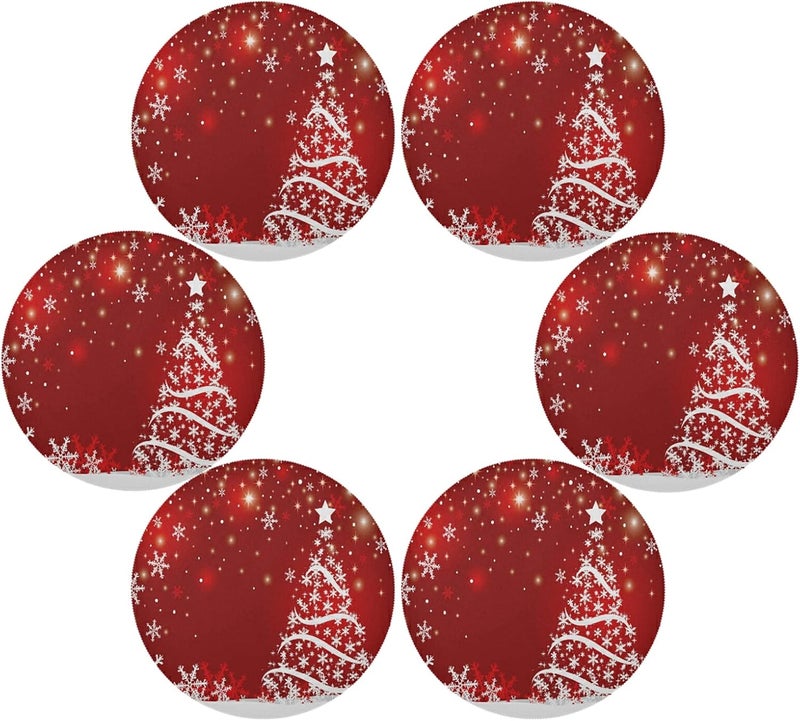 Kcldeci Merry Christmas Round Placemats Set of 6 Place MatsShining Sparkling Xmas Tree Snow Placemat HeatResistant NonSlip Washable Table Mats for Kitchen Dining Table 15 Inch - Image 2