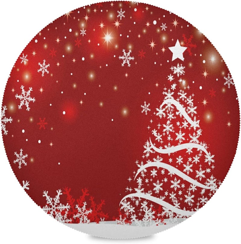 Kcldeci Merry Christmas Round Placemats Set of 6 Place MatsShining Sparkling Xmas Tree Snow Placemat HeatResistant NonSlip Washable Table Mats for Kitchen Dining Table 15 Inch - Image 1
