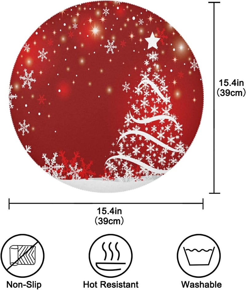 Kcldeci Merry Christmas Round Placemats Set of 6 Place MatsShining Sparkling Xmas Tree Snow Placemat HeatResistant NonSlip Washable Table Mats for Kitchen Dining Table 15 Inch - Image 3