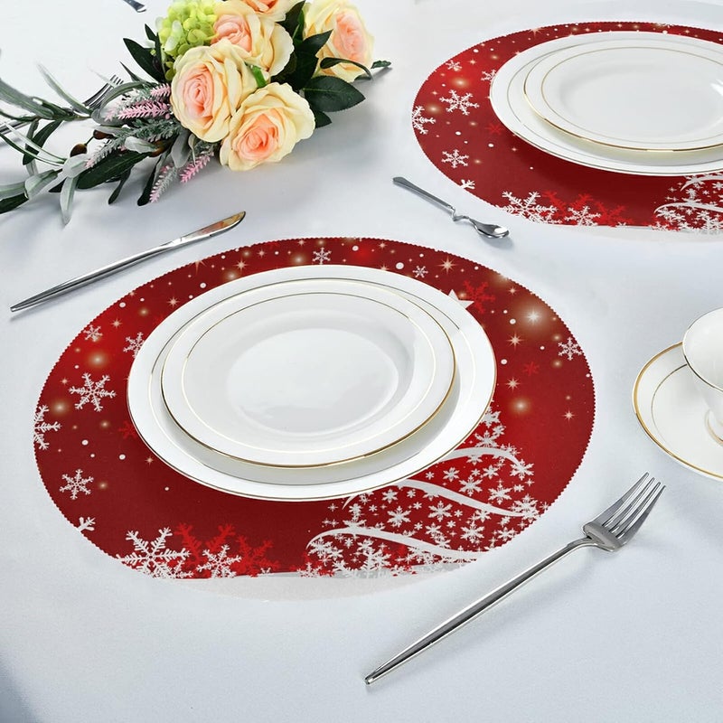 Kcldeci Merry Christmas Round Placemats Set of 6 Place MatsShining Sparkling Xmas Tree Snow Placemat HeatResistant NonSlip Washable Table Mats for Kitchen Dining Table 15 Inch - Image 5