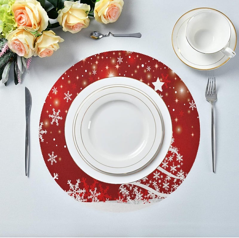 Kcldeci Merry Christmas Round Placemats Set of 6 Place MatsShining Sparkling Xmas Tree Snow Placemat HeatResistant NonSlip Washable Table Mats for Kitchen Dining Table 15 Inch - Image 4