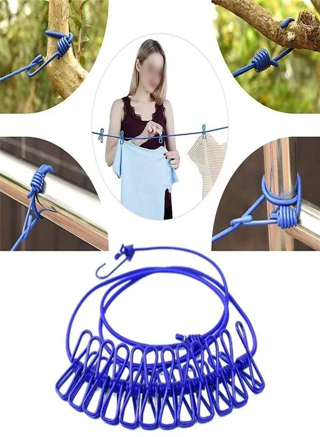 Orrda Adjustable Outdoor Cloth Drying Rope | Elastic Portable Retractable Windproof Clothesline with Clip | Travel Elastic Clothesline Laundry Line Camping Clothes Rope (Multicolor) - Image 3