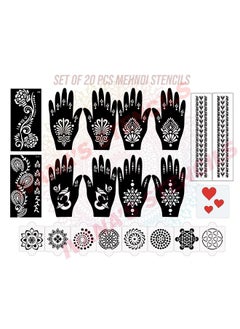 Set Of 20 Pcs Combo Pack, Reusable Mehandi Design Sticker Stencils For Both Hand | Henna Stickers | Quick And Easy To Use, For Girls, Women, Kids & Teen, D-2267