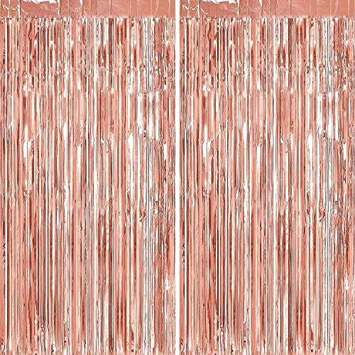 flavouredlove Foil Fringe Curtain(s) 3x6 Feet for Birthday, Anniversaries, Graduation, Retirement, Baby Shower Decoration (Pack of 2, Rose Gold) - Image 1