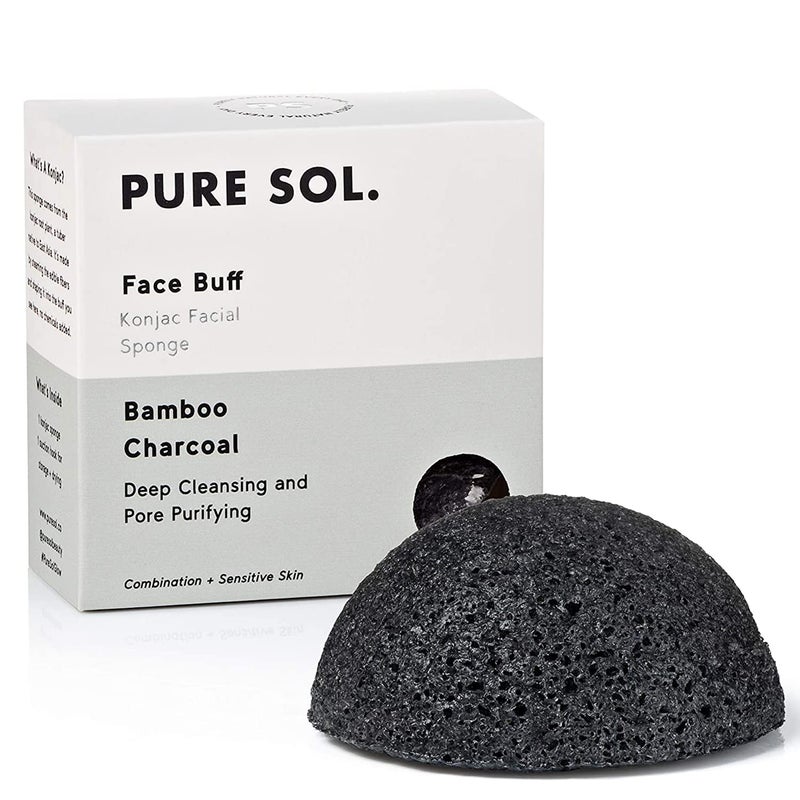 pureSOL Konjac Sponge - Activated Charcoal - Facial Sponge, 100% Natural Sponge, Eco-Friendly - Great for Acne, Exfoliating - Image 1