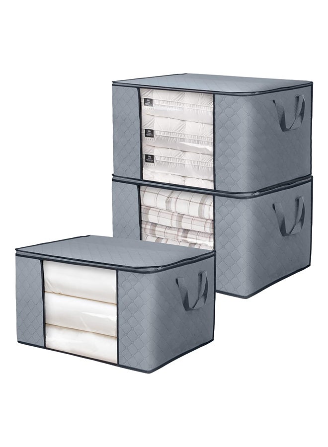 Generic Boxlegend Clothes Storage Bag Large Capacity Organizer With Reinforced Handle Thick Fabric Large Clear Window For Comforters Blankets Bedding 3Pcs 90L 60X43X35Cm