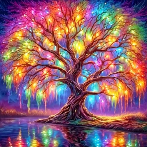 Hudux 5D Diamond Painting Kits for Adult Colourful Tree of Life Diamond Art Kits for Adult Beginners Tree Diamond Painting Full Round Drill Crafts Kit for Home Wall Decor Gift 12x12in - Image 1