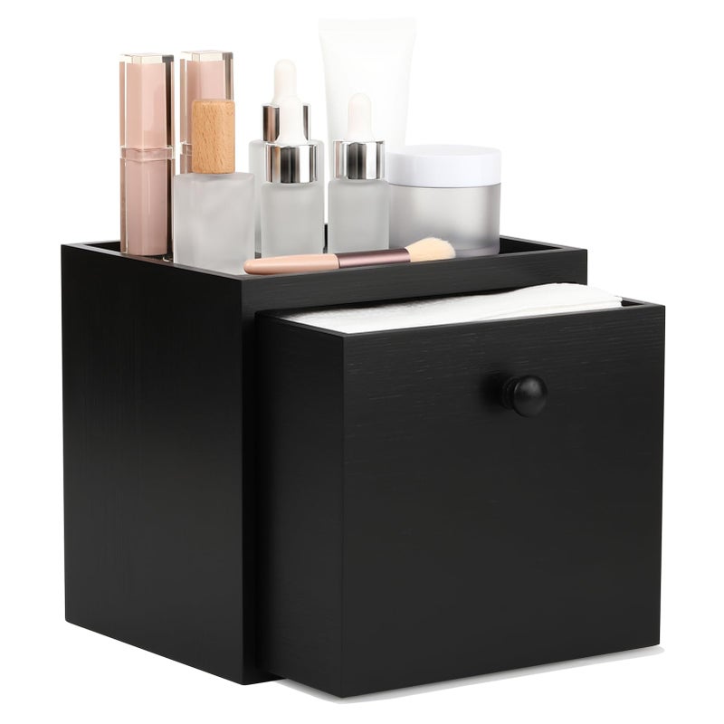 eggs sound Disposable Face Towel with Bamboo Drawer Storage Box Face Towelettes Disposable XL Facial Towels Makeup Organizer for Clean Face Towels Makeup Remover Washcloths 50 CtBlack Box - Image 2