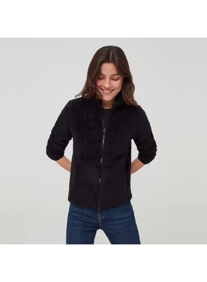 Caqqa Women's Welsoft Black Zipper Jacket Fleece Cardigan - Image 2