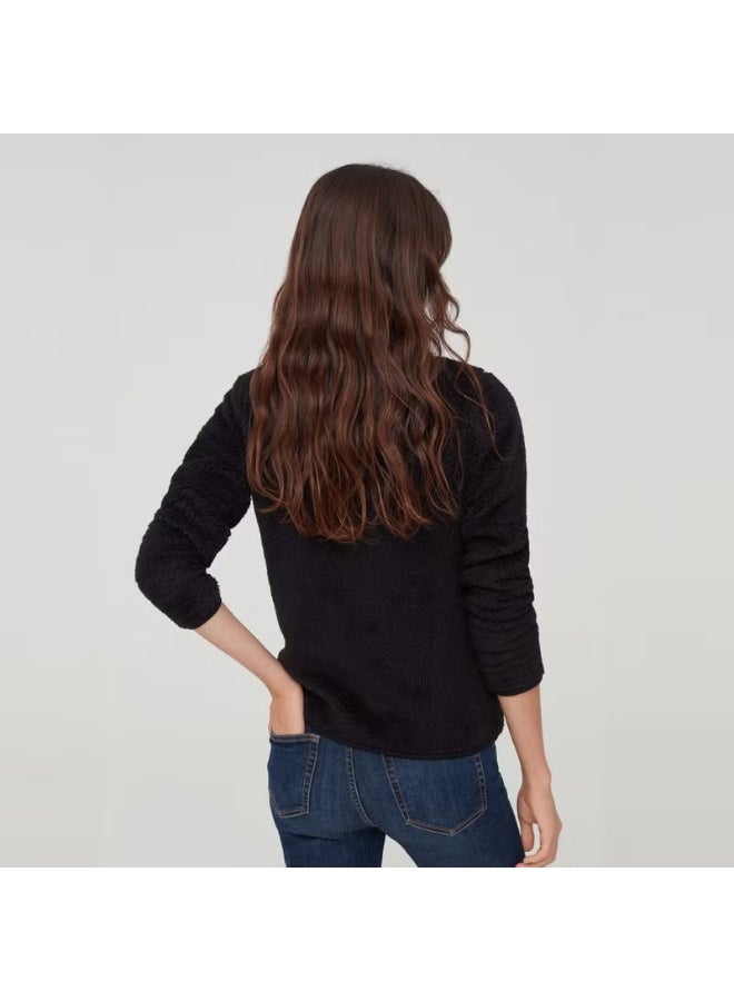 Caqqa Women's Welsoft Black Zipper Jacket Fleece Cardigan - Image 3