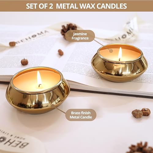 BEHOMA Pebble Pot Metal Scented Candle Set | Gold Decorative Romantic Jar Candles Bowls for Home Décor | Luxury Festive Gifting Living Room Table Décor | Christmas Valentine Gifts (Set of 2) - Image 2