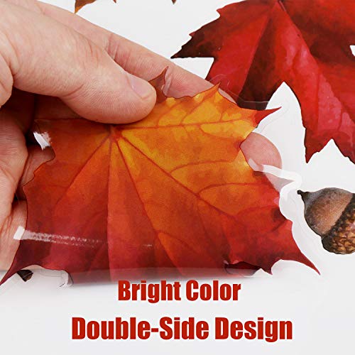 VEYLIN 6 Sheets 200Pcs Thanksgiving Window Clings, Autumn Maple Leaves Windows Static Stickers for Thanksgiving Day Window Decoration - Image 3