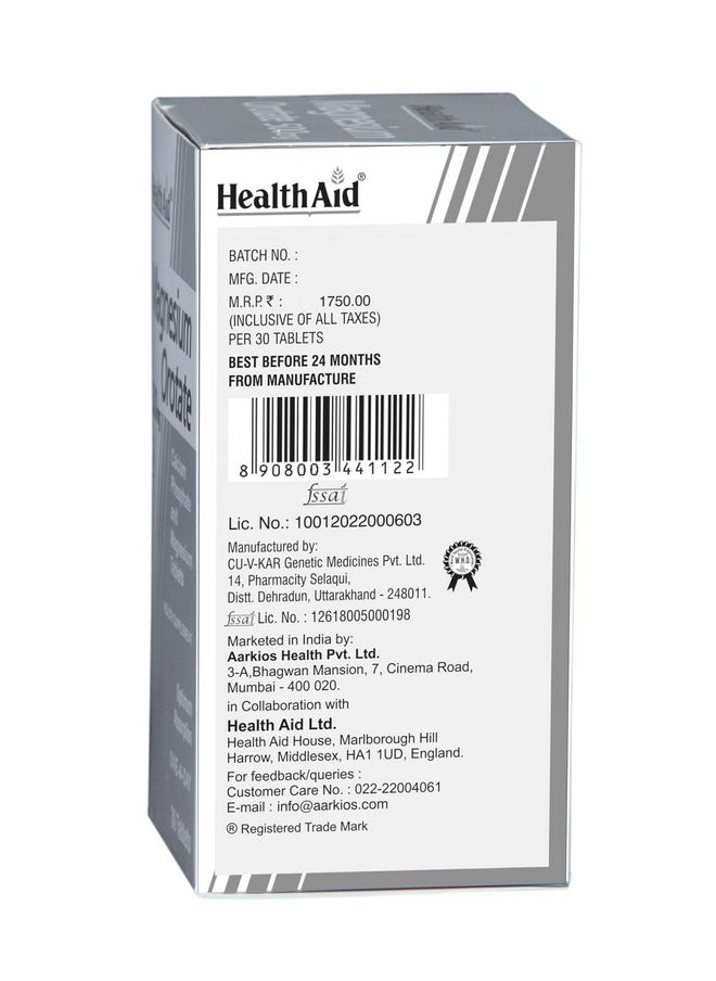 Health Aid - Health Aid Healthaid Magnesium Orotate - 30 Vegetarian Tablets|Superior Absorption Formula|Magnesium Supplement For Healthy Bones, Teeth, Nerve System |Yeast&Gluten Free - Image 1