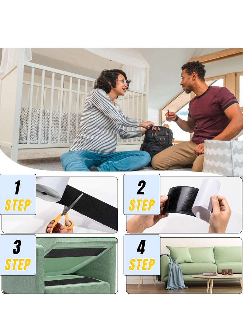 Generic - 10cm x 600cm Black Heavy Duty Hook and Loop Tape Adhesive, Prevent Sofa Cushions,Patio Cushions, Carpets,Picture Wall Hanging, Double Sided Hook Loop Roll - Image 1