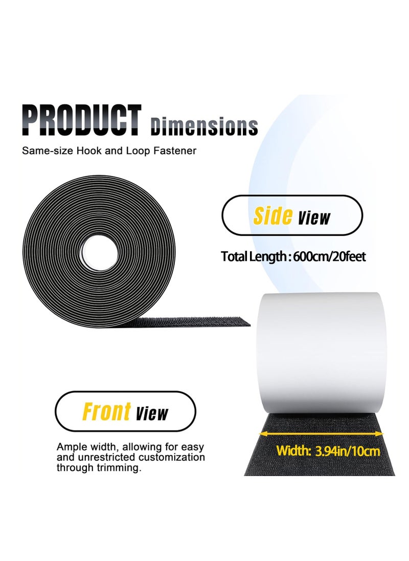 Generic - 10cm x 600cm Black Heavy Duty Hook and Loop Tape Adhesive, Prevent Sofa Cushions,Patio Cushions, Carpets,Picture Wall Hanging, Double Sided Hook Loop Roll - Image 1