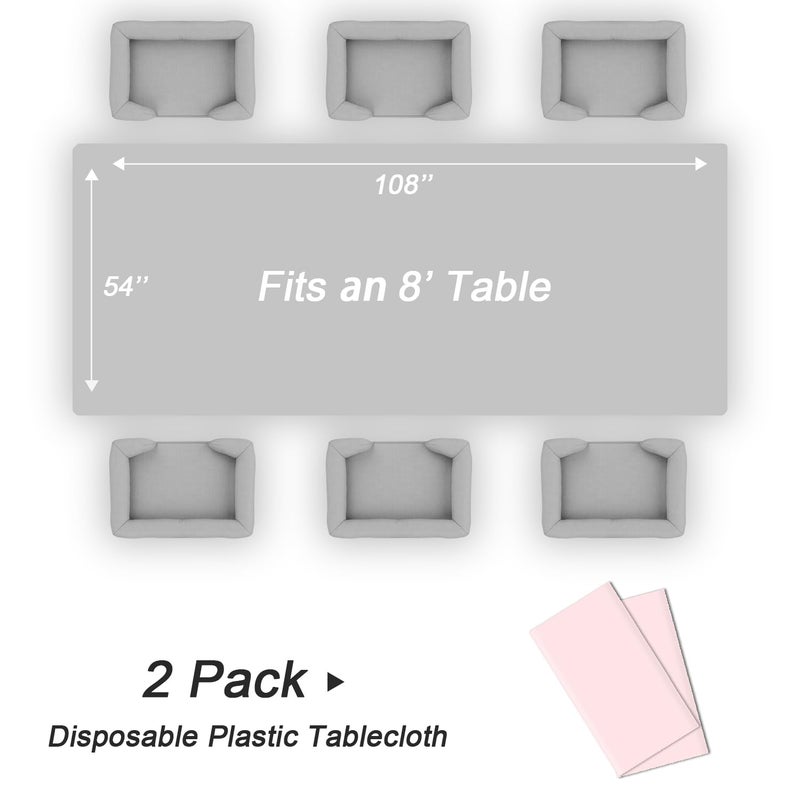 QIKSION Pink Plastic Table Cloth Disposable 2 Pack, 54 x 108 Inch Tablecloths for Valentines, Easter, Mothers Day Decorations, Baby Shower Birthday Party, Rectangle Table Cover - Image 5