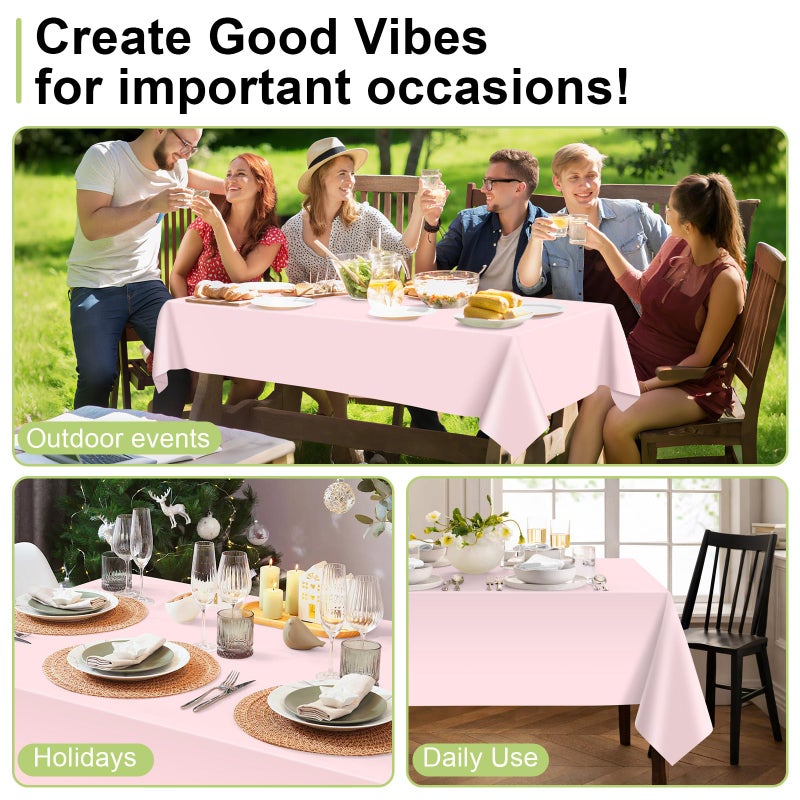 QIKSION Pink Plastic Table Cloth Disposable 2 Pack, 54 x 108 Inch Tablecloths for Valentines, Easter, Mothers Day Decorations, Baby Shower Birthday Party, Rectangle Table Cover - Image 4