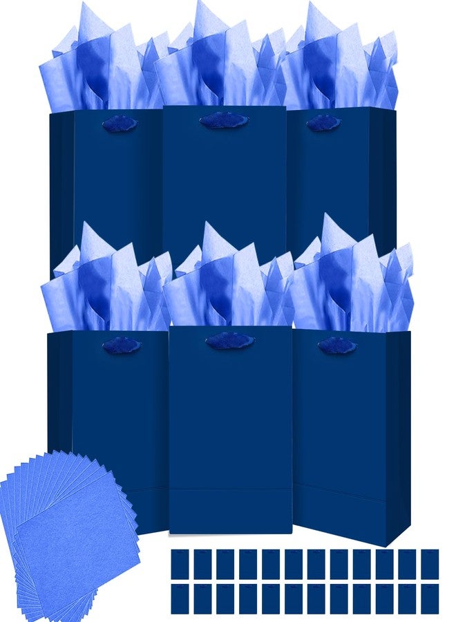 qiqee 24pcs Navy Blue Gift Bags with Tissue Paper for Wedding, Birthday, Party Supplies-7.9"x4.3"x9.6" Medium Size Cardboard Gift Bags（24pcs Bags + Tissue Paper ） - Image 1