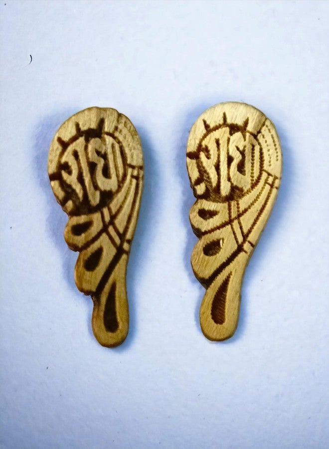 Dev Samagri Original Tulsi Wooden Earrings| Shankh Patta Shape Handmade Radha Name Tops/Tups for Girls & Women - Image 5