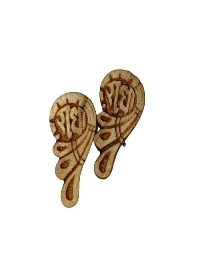 Dev Samagri Original Tulsi Wooden Earrings| Shankh Patta Shape Handmade Radha Name Tops/Tups for Girls & Women - Image 4