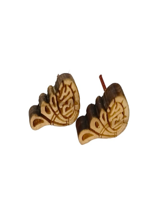 Dev Samagri Original Tulsi Wooden Earrings| Shankh Patta Shape Handmade Radha Name Tops/Tups for Girls & Women - Image 3