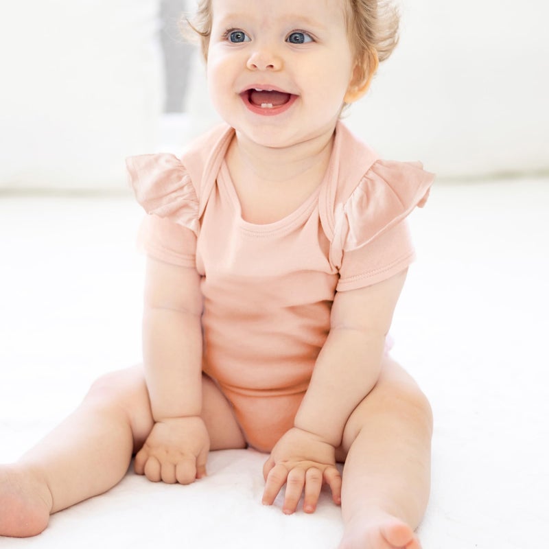 Butterblu Rory 5-Pack Short Sleeve Ruffle Shoulder Bodysuits 100% Organic Cotton for Baby Girls, Sunset, Newborn - Image 2