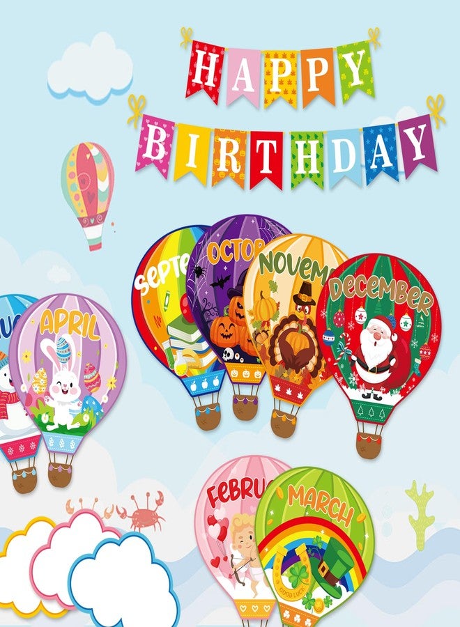 Mindoub Hot Air Balloon Happy Birthday Bulletin Board Cute Holiday Birthday Board Sign Let's Celebrate Birthday Hot Air Balloon Accents Cutouts for Calendars Festival Bulletin Boards Wall Classrooms Decor - Image 3