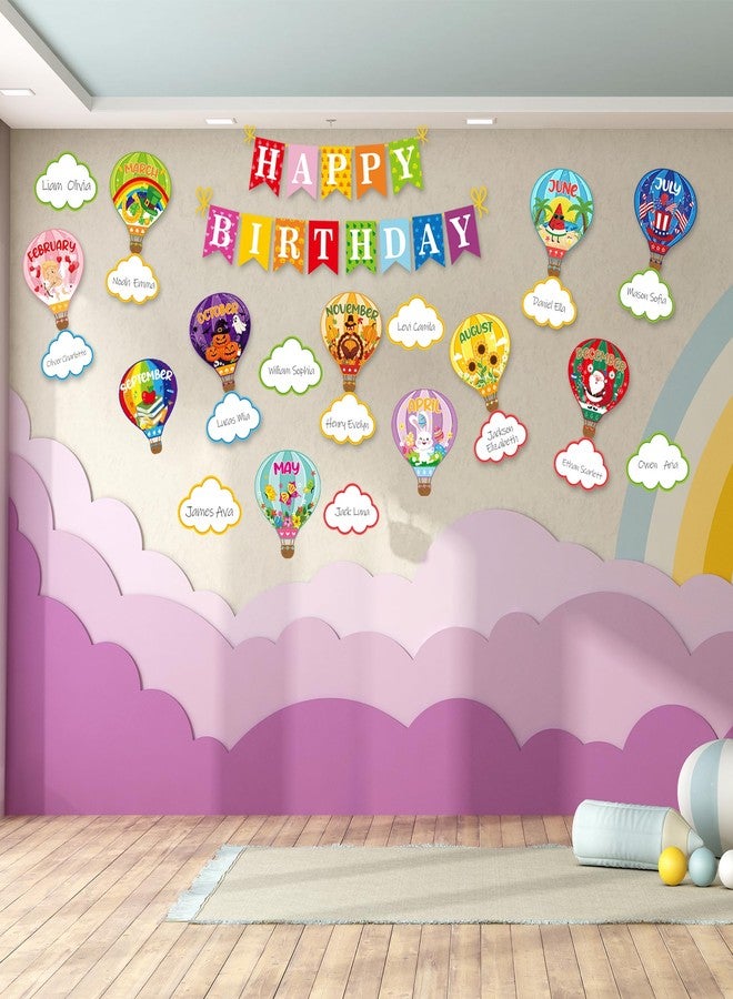 Mindoub Hot Air Balloon Happy Birthday Bulletin Board Cute Holiday Birthday Board Sign Let's Celebrate Birthday Hot Air Balloon Accents Cutouts for Calendars Festival Bulletin Boards Wall Classrooms Decor - Image 4