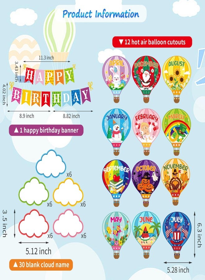 Mindoub Hot Air Balloon Happy Birthday Bulletin Board Cute Holiday Birthday Board Sign Let's Celebrate Birthday Hot Air Balloon Accents Cutouts for Calendars Festival Bulletin Boards Wall Classrooms Decor - Image 2