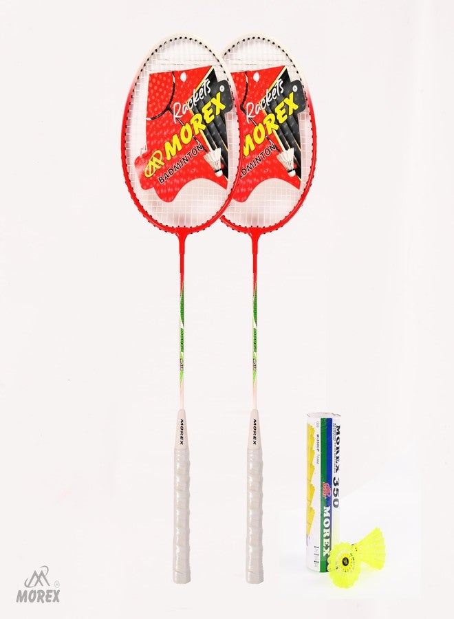 MOVEX Morex Aluminium Badminton Racket [ Set of 2 ] with 6 Nylon Shuttlecocks | Lightweight Wide Body Shuttle Bats with Full Cover Bag | Comfortable Grip Handle for Practice & Match Play Combo Pack (Red) - Image 4