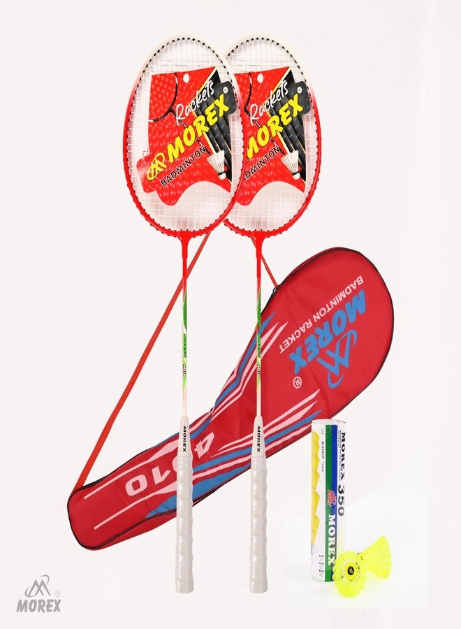 MOVEX Morex Aluminium Badminton Racket [ Set of 2 ] with 6 Nylon Shuttlecocks | Lightweight Wide Body Shuttle Bats with Full Cover Bag | Comfortable Grip Handle for Practice & Match Play Combo Pack (Red) - Image 5