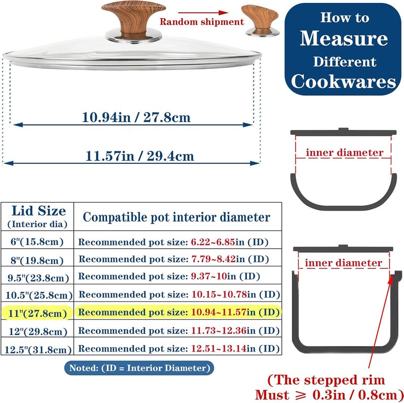 Bigwinyep 11 Inch Replacement Glass Lid for Frying Pan, Universal Pan Lid 6,8,9.5,10.5,11,12,12.5 Inch Pot Cover for Cookware Cooking, Frying Pans, Wok - Image 2