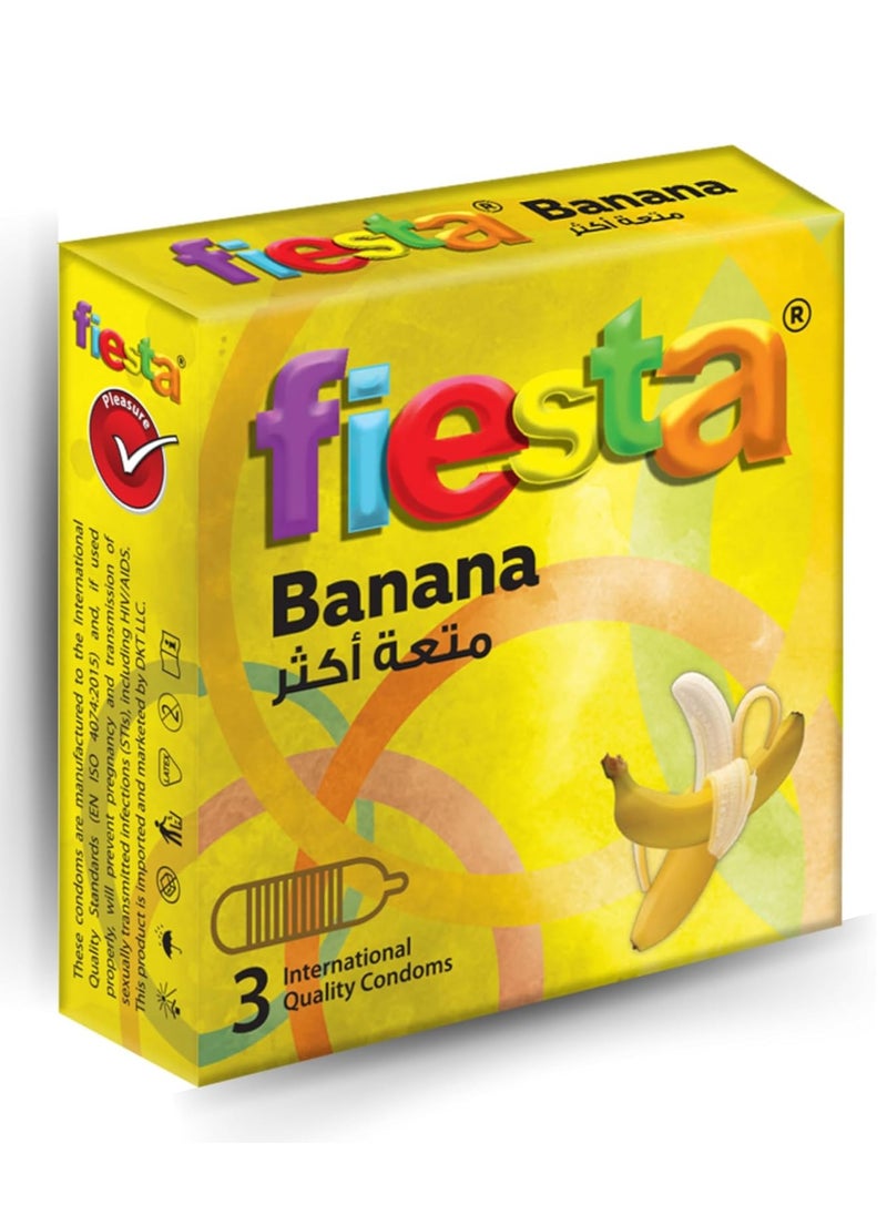 FIESTA - Fiesta Banana Condoms  Ribbed & Flavored 3 Pcs - Image 1