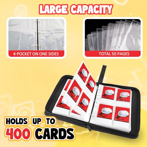 Daisiki Premium Collectible Trading Card Albums，Card Binder Fits 400 Cards with 50 Removable Sleeves，Display Game Card Case book Holder, Boys Hats Themes - Image 5