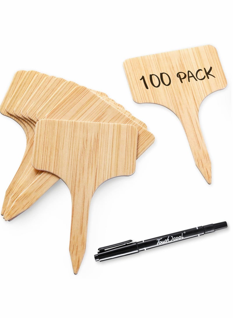 Excefore Plant Labels, 100pcs Tags Garden Markers, Plastic T-Type with Marker Pen, Waterproof Signs for Outdoor Plants Potted (3.9” x 2.4” ) - Image 1