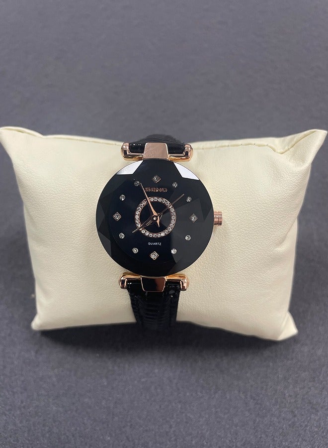 SENO Ocean Heart Women's Watch, a black circular dial 30 meter waterproof luxury watch, is a stunning gift for her - Image 2