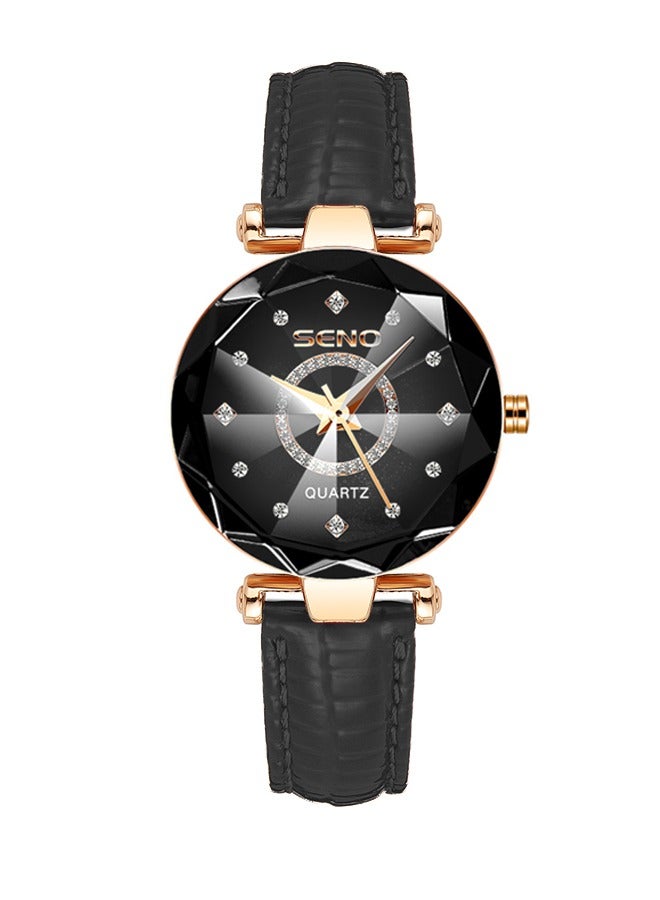 SENO Ocean Heart Women's Watch, a black circular dial 30 meter waterproof luxury watch, is a stunning gift for her - Image 1