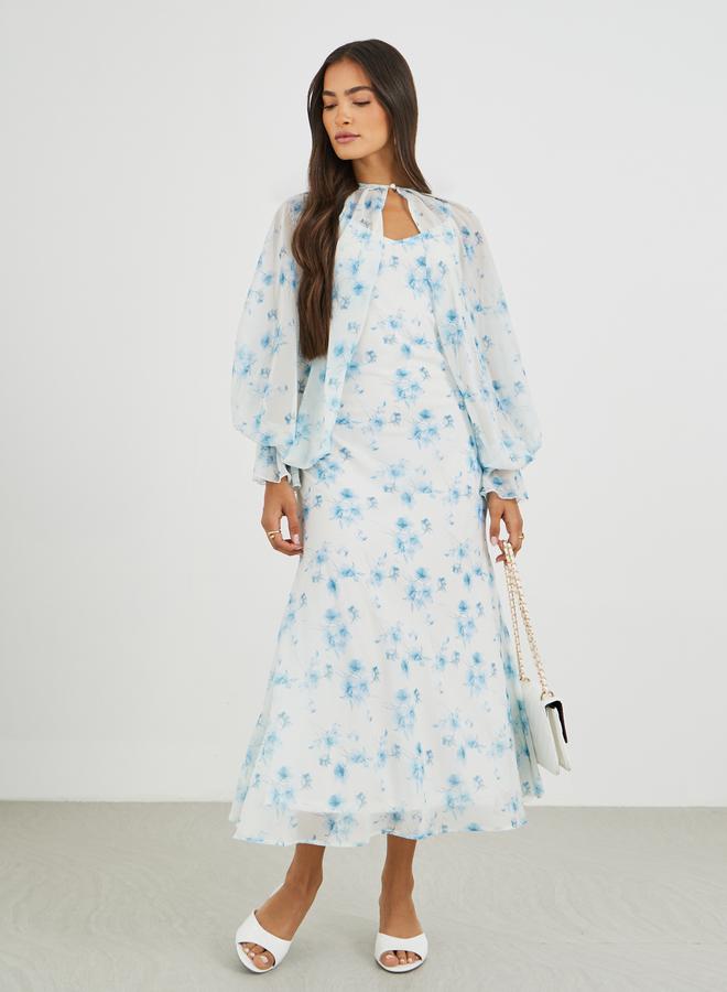 Styli Floral Chiffon Midi Dress - Image 1