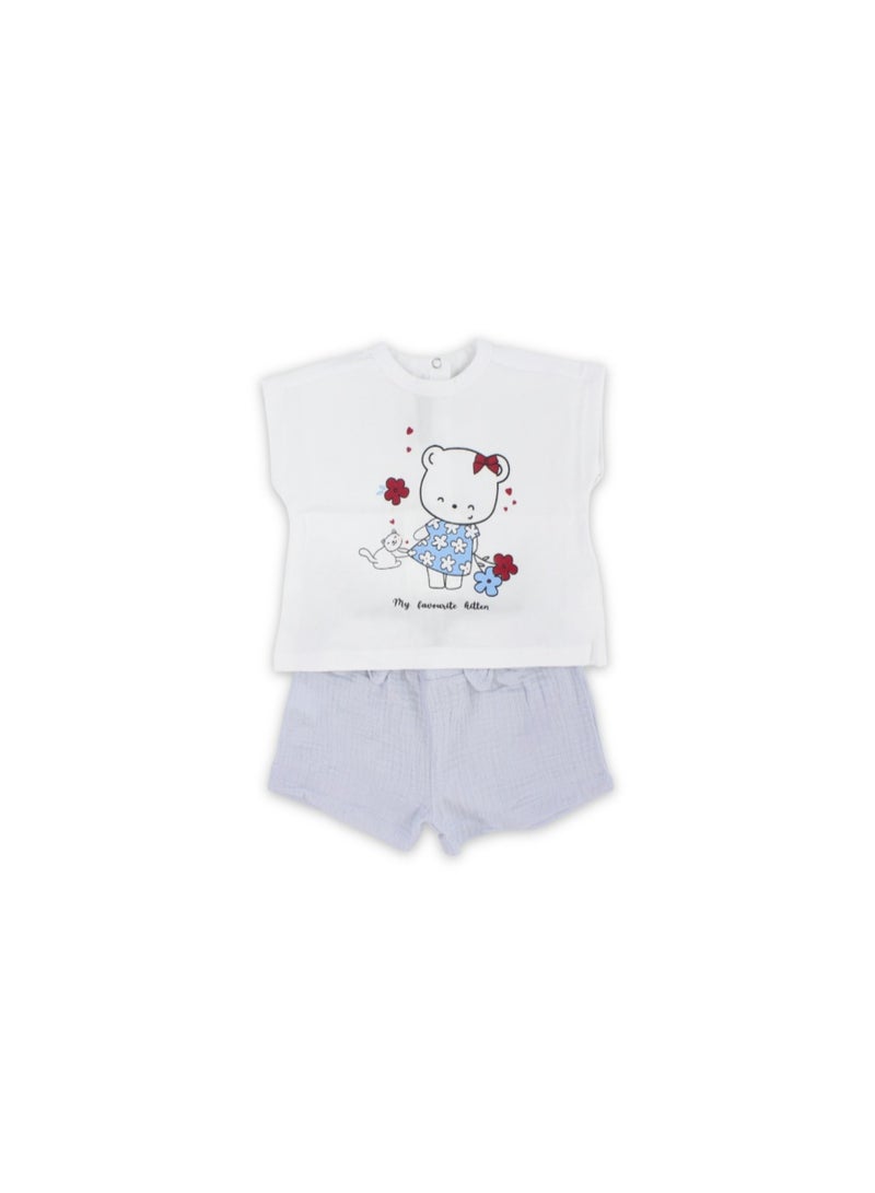 Pompelo Baby Girls Cotton Outfit Set – White with Hello Kitty Print - Image 1