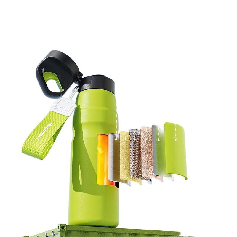 قارورة مياه للأطفال بغطاء بشفاط من ستانلس ستيل باللون الأخضر - 600 ml مع غطاء بقشة من الستانلس ستيل - NADI - Image 3