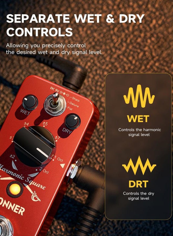 Donner Octave Guitar Pedal, Harmonic Square Digital Octave Mini Pedal Pitch Shifter 7 Shift Types 3 Tone Modes Sharp Detune Flat True Bypass - Image 4
