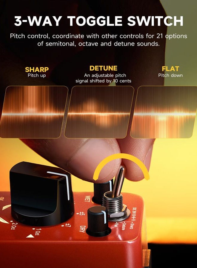 Donner Octave Guitar Pedal, Harmonic Square Digital Octave Mini Pedal Pitch Shifter 7 Shift Types 3 Tone Modes Sharp Detune Flat True Bypass - Image 3