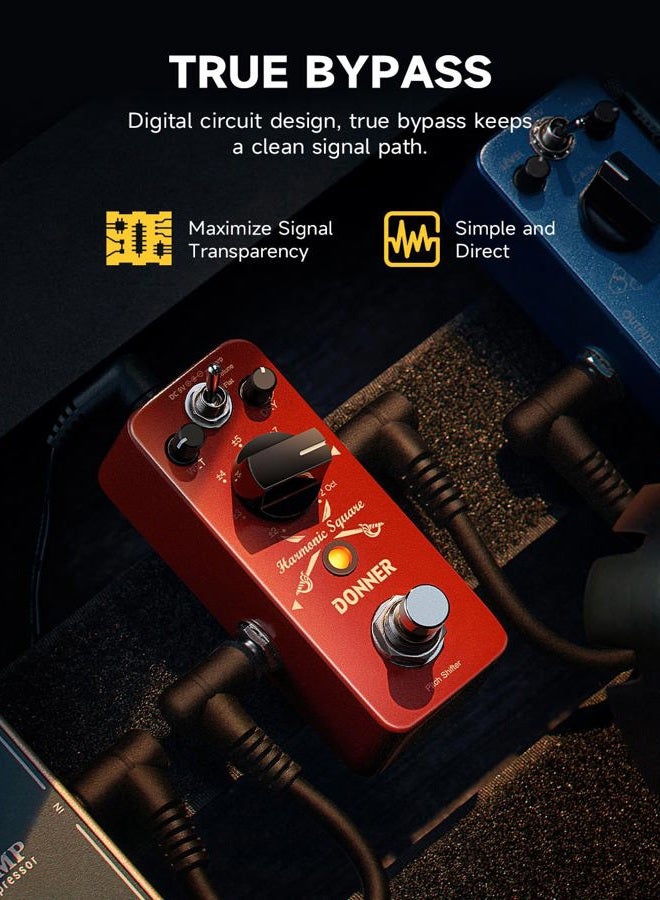 Donner Octave Guitar Pedal, Harmonic Square Digital Octave Mini Pedal Pitch Shifter 7 Shift Types 3 Tone Modes Sharp Detune Flat True Bypass - Image 5