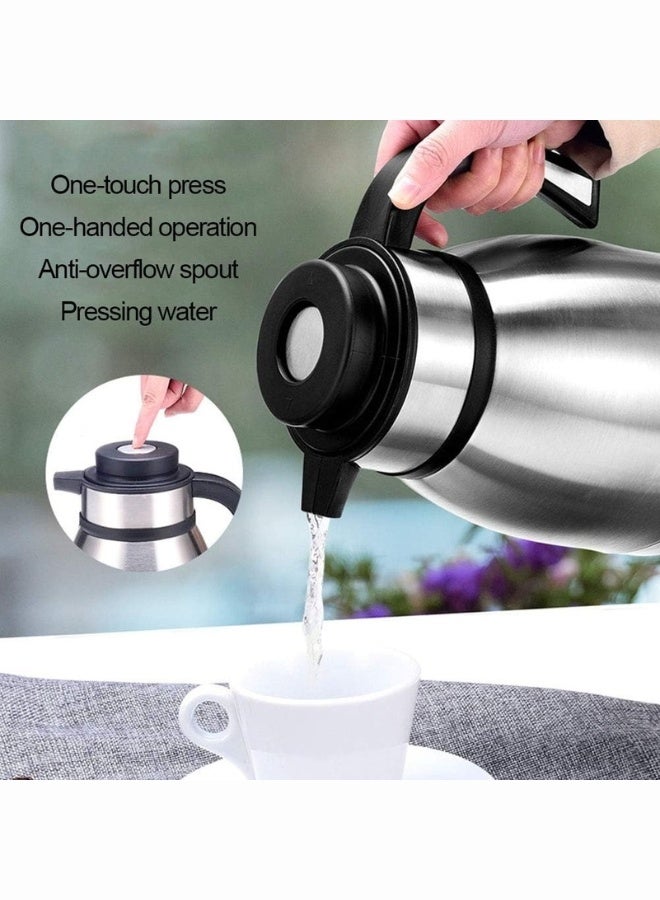 Happy Home Stainless Steel Thermal Coffee Carafe, 2 Liter Tea and Coffee Dispenser Jug, Double Walled Vacuum Insulated Thermos Teapot for Keeping Your Drink Hot (Silver) - Image 3