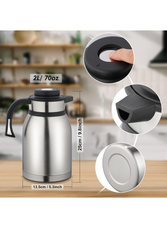 Happy Home Stainless Steel Thermal Coffee Carafe, 2 Liter Tea and Coffee Dispenser Jug, Double Walled Vacuum Insulated Thermos Teapot for Keeping Your Drink Hot (Silver) - Image 4