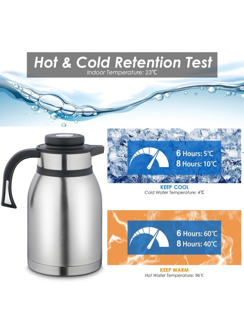 Happy Home Stainless Steel Thermal Coffee Carafe, 2 Liter Tea and Coffee Dispenser Jug, Double Walled Vacuum Insulated Thermos Teapot for Keeping Your Drink Hot (Silver) - Image 5