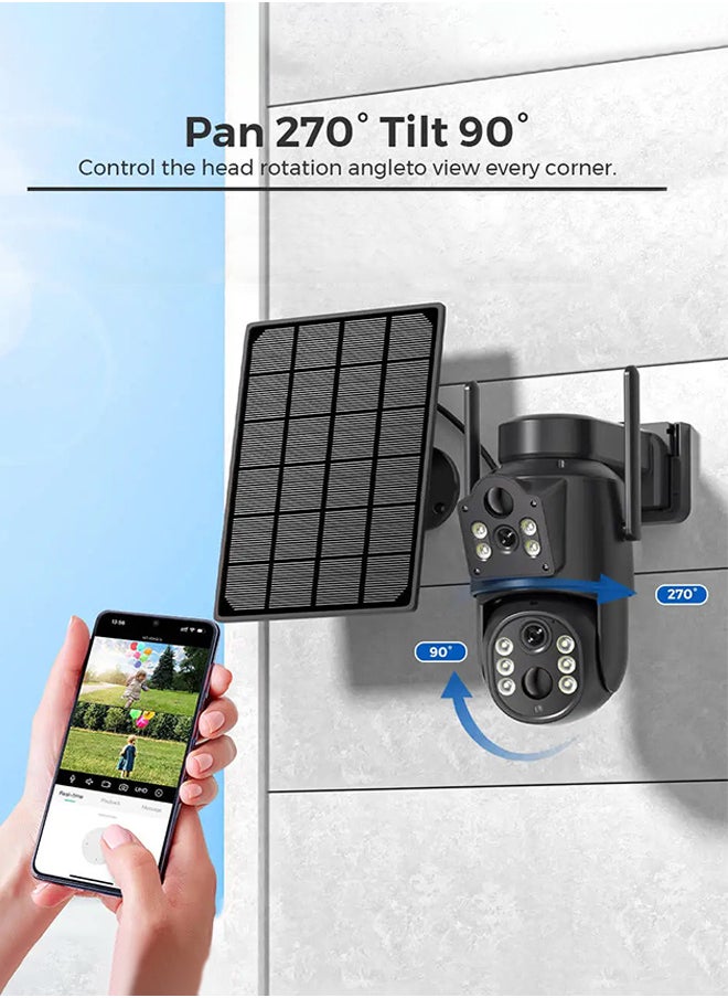 8MP Solar Camera WIFI Sim PTZ Cameras Outdoor Dual Lens IP Camara Solar Panel CCTV Security Built in Battery PIR Cam (With 128GB SD Card)
