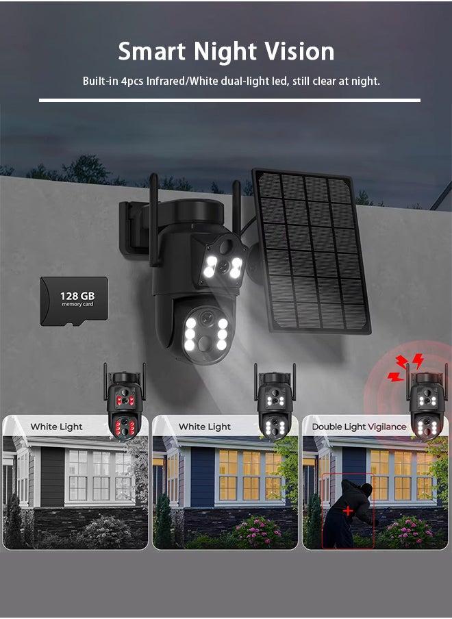 8MP Solar Camera WIFI Sim PTZ Cameras Outdoor Dual Lens IP Camara Solar Panel CCTV Security Built in Battery PIR Cam (With 128GB SD Card)