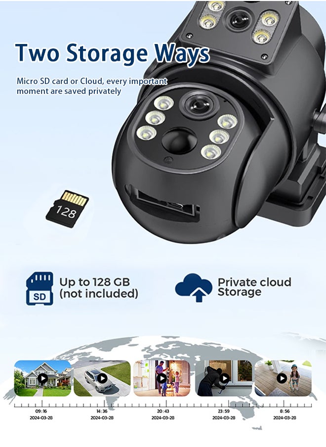 8MP Solar Camera WIFI Sim PTZ Cameras Outdoor Dual Lens IP Camara Solar Panel CCTV Security Built in Battery PIR Cam (With 128GB SD Card)
