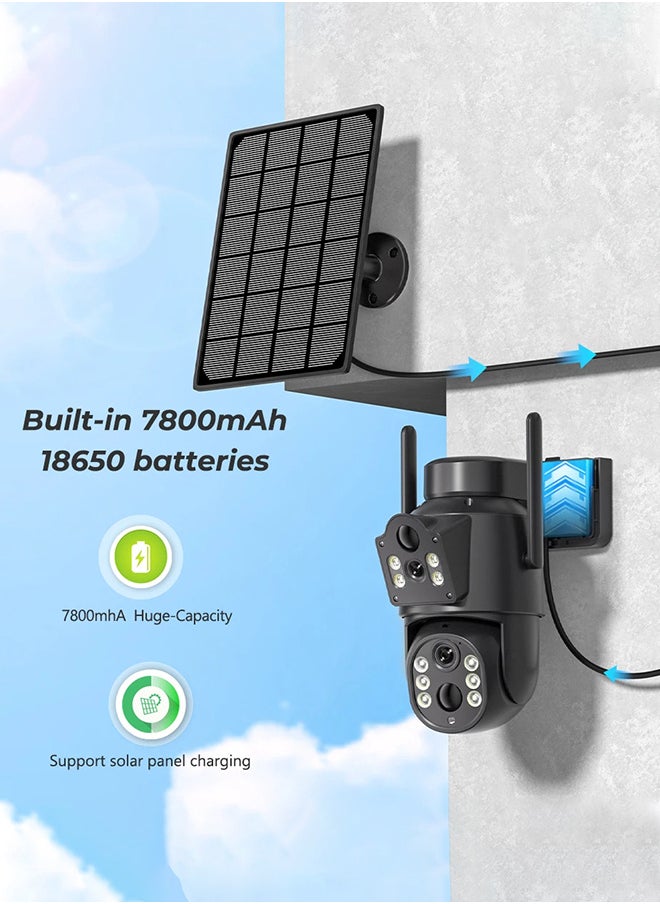8MP Solar Camera WIFI Sim PTZ Cameras Outdoor Dual Lens IP Camara Solar Panel CCTV Security Built in Battery PIR Cam (With 128GB SD Card)